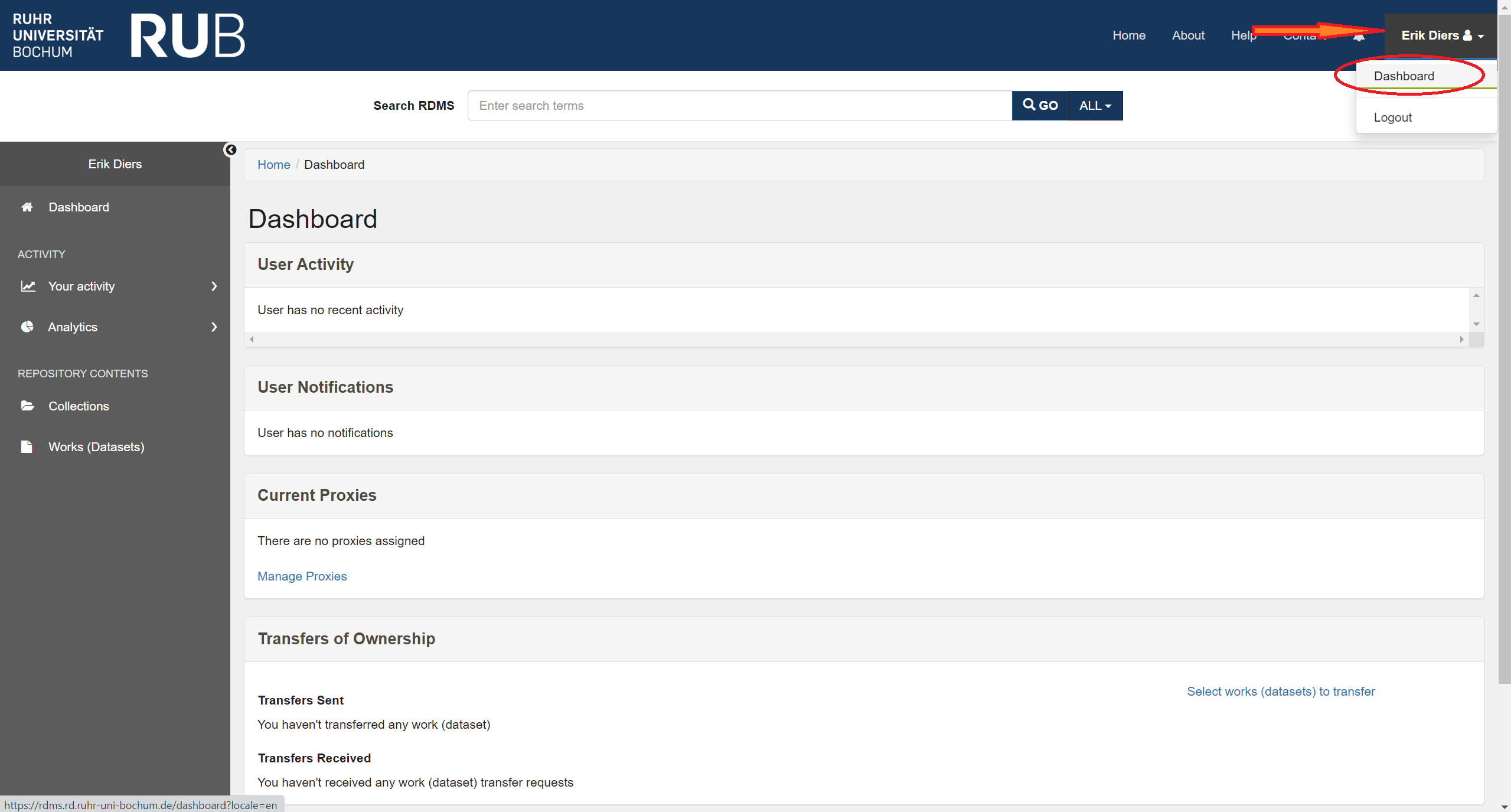 ReSeeD Dashboard navigation.