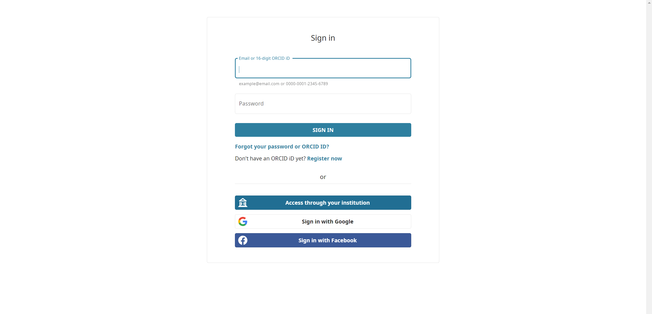 Orcid authentication login form.